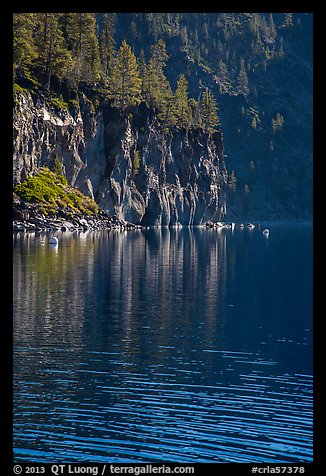 Cliffs, shadows, and reflections, Cleetwood Cove. Crater Lake National Park (color)