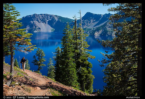 Hiker on Wizard Island. Crater Lake National Park (color)