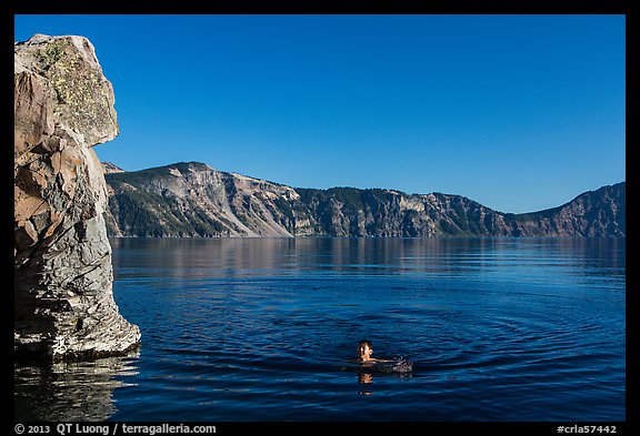 Man swimming in lake, Cleetwood Cove. Crater Lake National Park (color)