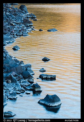 Rocks and evening reflections, Cleetwood Cove. Crater Lake National Park (color)