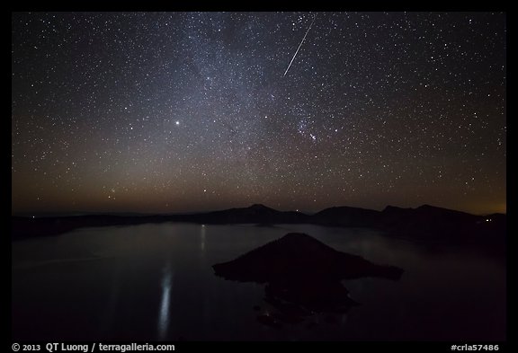 Meteor over Crater Lake. Crater Lake National Park, Oregon, USA.