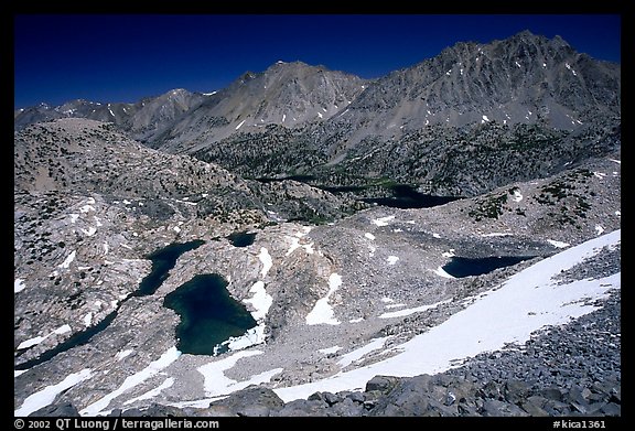Rae Lakes basin from  high pass. Kings Canyon  National Park, California, USA.