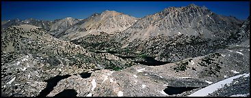 Mineral mountain landscape dotted with lakes. Kings Canyon National Park (Panoramic color)
