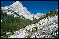 Granite slab and Langille Peak, Le Conte Canyon. Kings Canyon National Park, California, USA. (color)