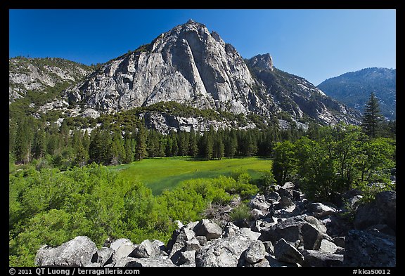 Zumwalt Meadow and North Dome in spring. Kings Canyon National Park, California, USA.