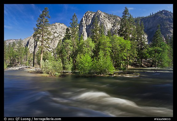 Kings River and trees in the spring, Cedar Grove. Kings Canyon National Park, California, USA.