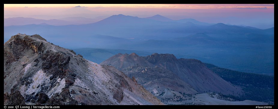 Ridges seen from Lassen Peak at sunset. Lassen Volcanic National Park, California, USA.