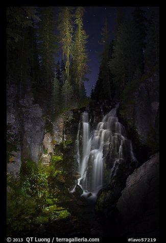 Kings Creek Falls and trees at night. Lassen Volcanic National Park (color)