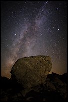 Glacial erratic boulder and Milky Way. Lassen Volcanic National Park, California, USA.
