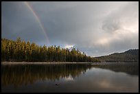 Rainbow and clearing storm, Juniper Lake. Lassen Volcanic National Park, California, USA.