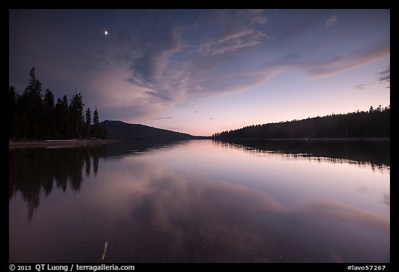 Moon and reflection, Juniper Lake. Lassen Volcanic National Park (color)