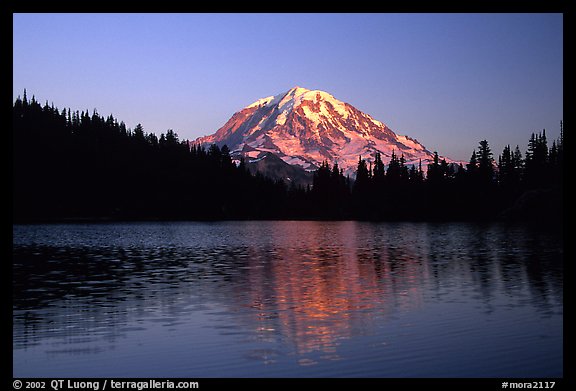 Mt Rainier above Eunice Lake, sunset. Mount Rainier National Park, Washington, USA.