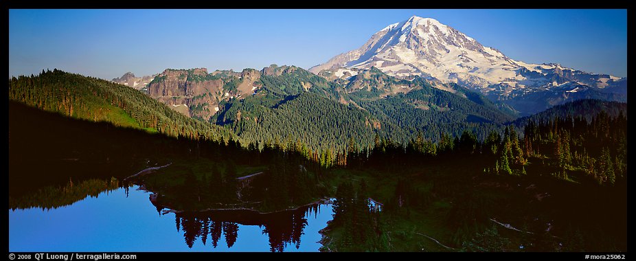 Lake and distant Mount Rainier. Mount Rainier National Park (color)