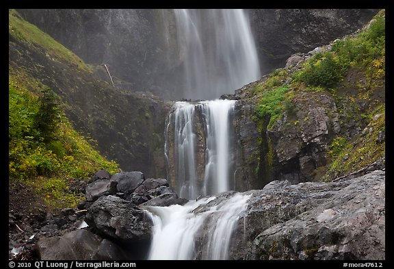 Three tiers of Comet Falls. Mount Rainier National Park, Washington, USA.