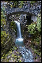 Bridge framing Christine Falls. Mount Rainier National Park, Washington, USA.