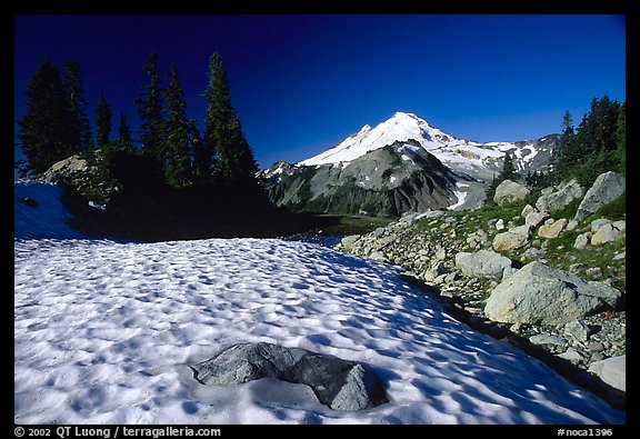 Late summer snow and Mount Baker, early morning. Washington