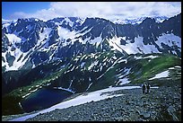 Hiking down from Sahale Peak to Cascade Pass,  North Cascades National Park. Washington, USA. (color)