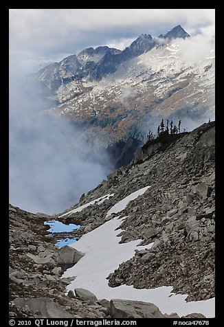 Alpine scenery in unsettled weather, North Cascades National Park.  (color)