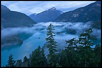 Diablo Lake and fog, dawn, North Cascades National Park Service Complex. Washington, USA.
