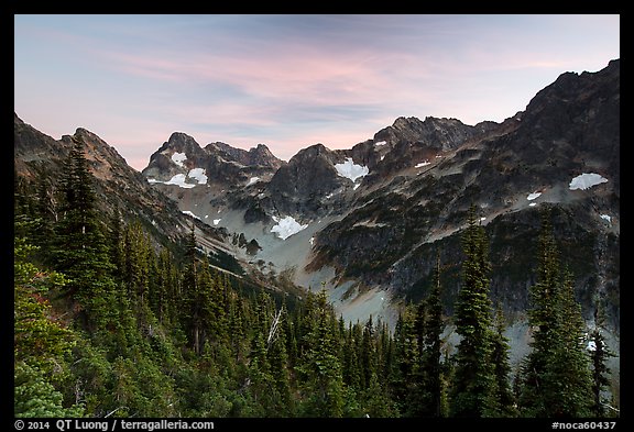 Fisher Creek cirque at sunset, North Cascades National Park.  (color)