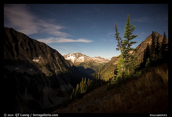 Mount Logan from Easy Pass at night, North Cascades National Park.  (color)