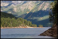 Water-level view of Ross Lake, North Cascades National Park Service Complex.  ( color)