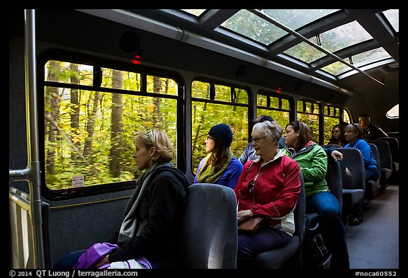 Aboard Stehekin Valley shuttle, North Cascades National Park Service Complex.  (color)