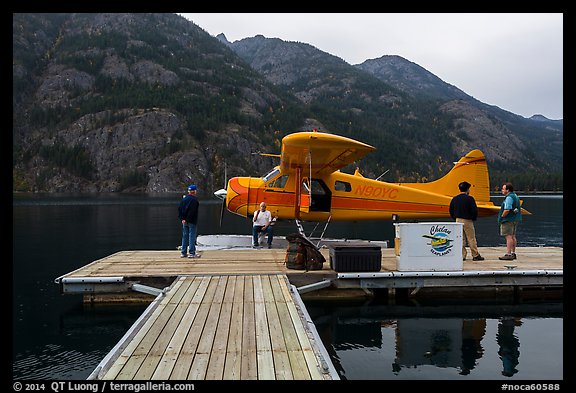 Floatplane and deck, Stehekin, North Cascades National Park Service Complex.  (color)