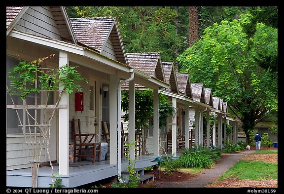 Cabins of Crescent Lake Lodge. Olympic National Park, Washington, USA.