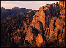 High Peaks with Chalone Peak in the distance, sunrise. Pinnacles National Park, California, USA.