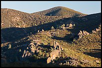 Rolling Gabilan Mountains with rocks and chaparral. Pinnacles National Park, California, USA. (color)