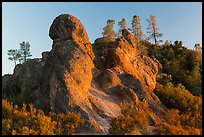 Rock monoliths on top of ridge at sunset. Pinnacles National Park, California, USA. (color)
