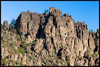Volcanic rocks form spires and crags. Pinnacles National Park, California, USA. (color)