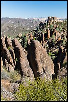 Igneous rock pinnacles and spires. Pinnacles National Park, California, USA. (color)