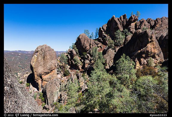 Rocky towers from ancient volcanic field. Pinnacles National Monument, California, USA (color)