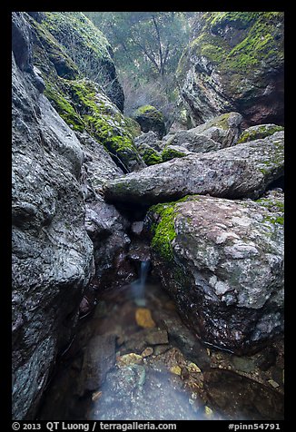 Chalone Creek flowing amongst boulders. Pinnacles National Park, California, USA.