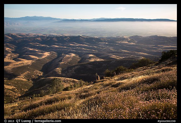 Grasses, hills, and Salinas Valley. Pinnacles National Park, California, USA.