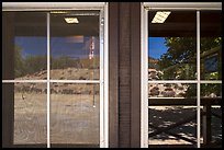 Chaparal hills, East entrance visitor center window reflexion. Pinnacles National Park ( color)