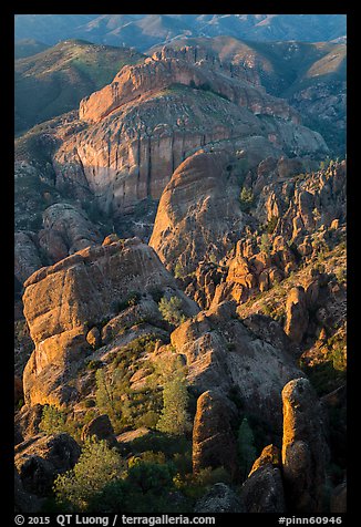 Rock spires, Machete Ridge, and Balconies in late afternoon. Pinnacles National Park (color)