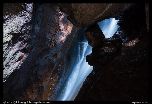 Waterfall in cave. Pinnacles National Park (color)