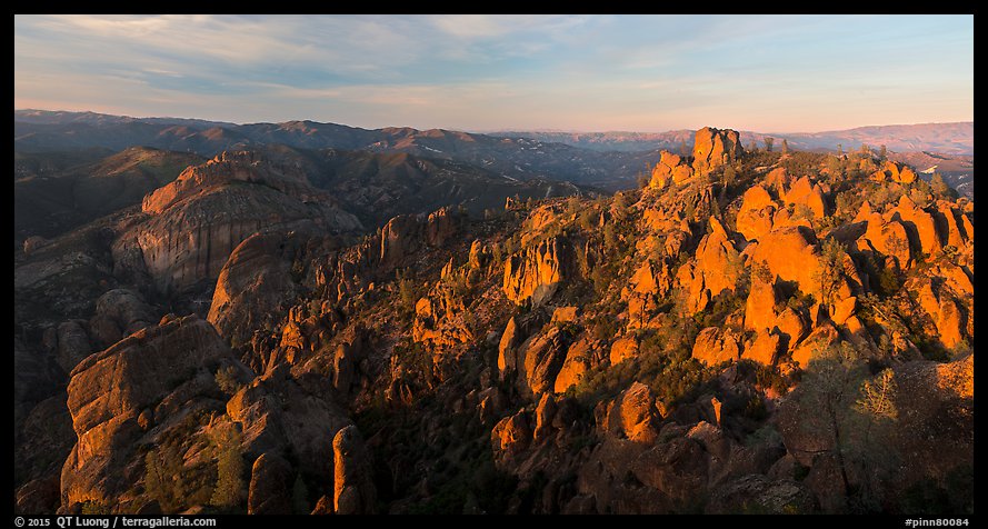 Balconies cliffs and rock pinnacles at sunset. Pinnacles National Park (color)