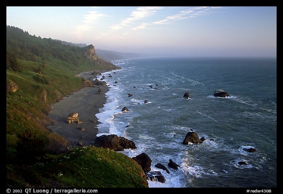 Coast from High Bluff overlook, sunset. Redwood National Park, California, USA.