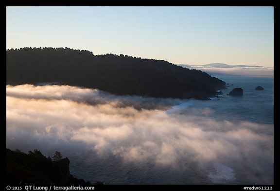Low fog at the mouth of Klamath River. Redwood National Park, California, USA.