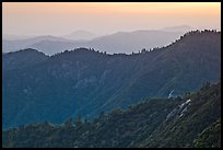 Forested ridges at sunset seen from Moro Rock. Sequoia National Park, California, USA.
