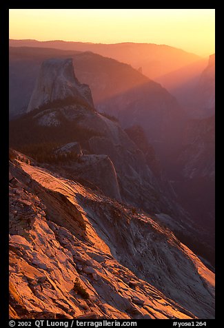 Half-Dome and Yosemite Valley seen from Clouds rest, sunset. Yosemite National Park, California, USA.