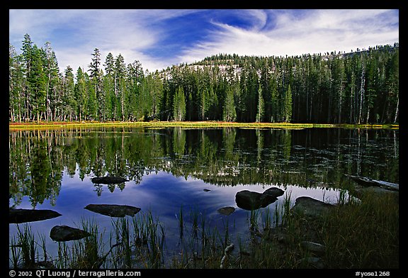 Boulders and reflections, Siesta Lake, afternoon. Yosemite National Park (color)