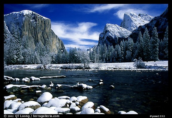 Valley View in winter with fresh snow. Yosemite National Park (color)