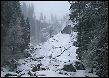 Thin flow of Vernal Fall in winter. Yosemite National Park ( color)