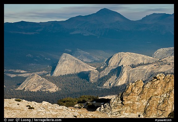 Distant view of Fairview and other domes, late afternoon. Yosemite National Park (color)