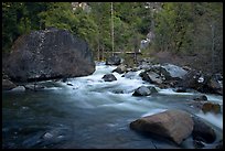 Merced River flowing past huge boulders, Lower Merced Canyon. Yosemite National Park, California, USA. (color)